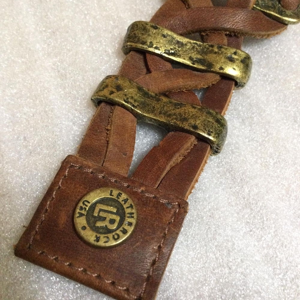 Leatherock Braided Brown Leather Bracelet with Gold Accents - Picture 2 of 3